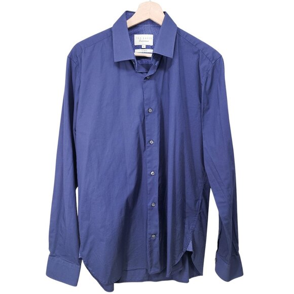Ted Baker Endurance Slim Fit Mens Shirt Blue Size 16 Long Sleeve Cotton Elastane - Picture 1 of 7